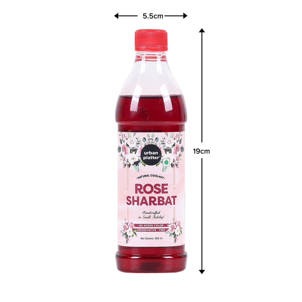 Urban Platter Rose Sharbat, 400ml (Natural Coolant | Handcrafted syrup in Small batches | Preservative-Free | No Added Colour)