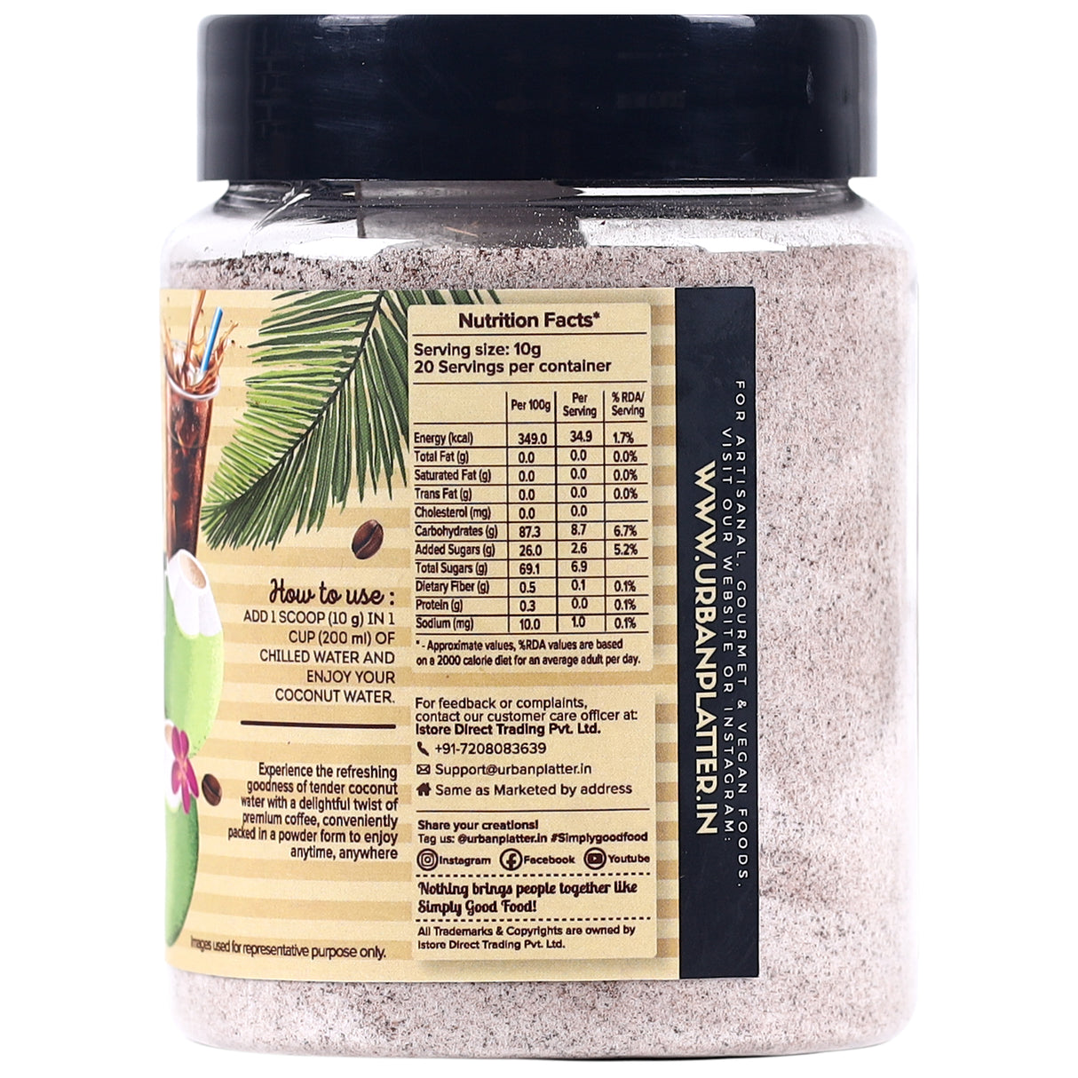 Urban Platter Coffee Flavoured Coconut Water Powder, 200g (Invigorating Caffeine Boost | Hydrating and Refreshing | Just add water | Makes 20 glasses)