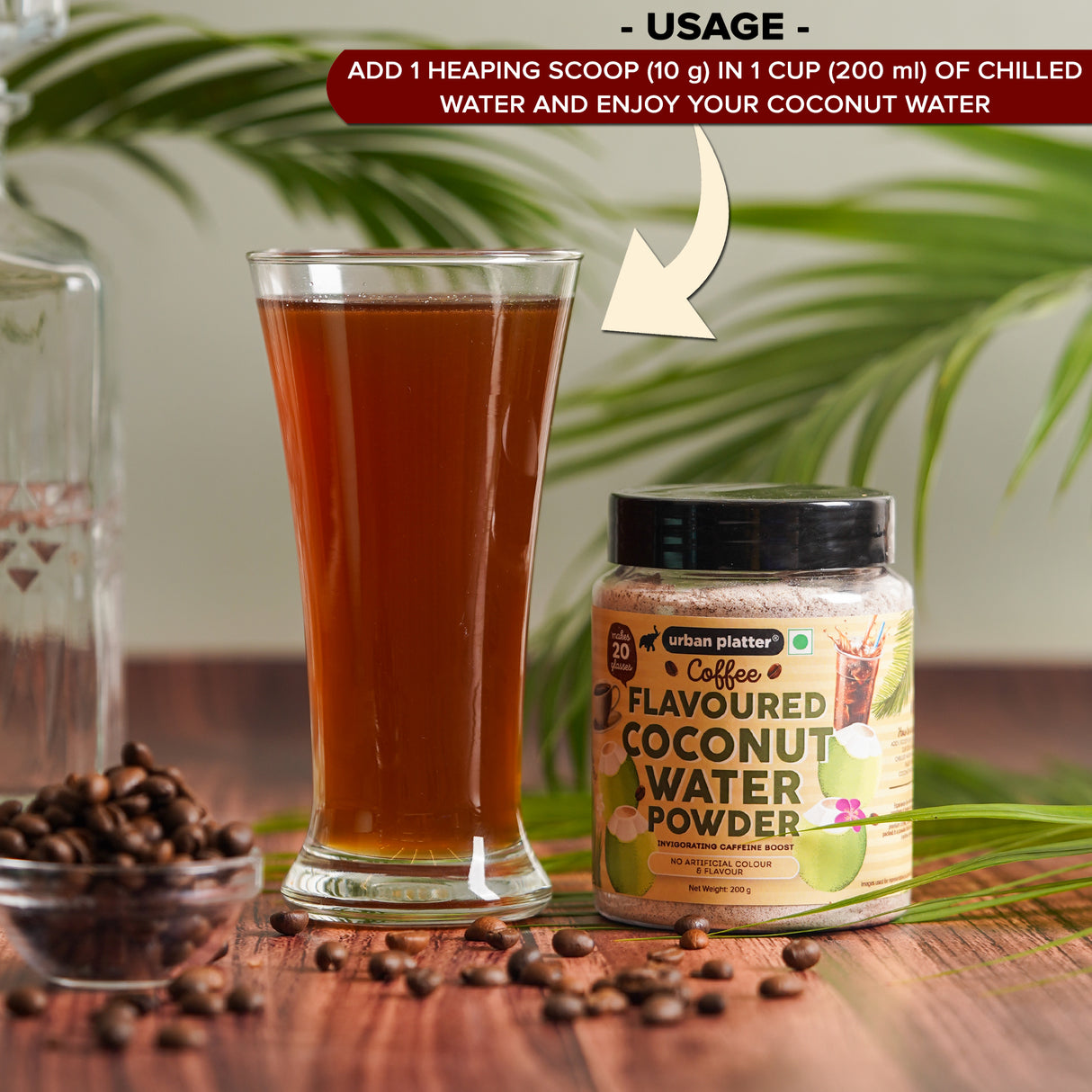 Urban Platter Coffee Flavoured Coconut Water Powder, 200g (Invigorating Caffeine Boost | Hydrating and Refreshing | Just add water | Makes 20 glasses)