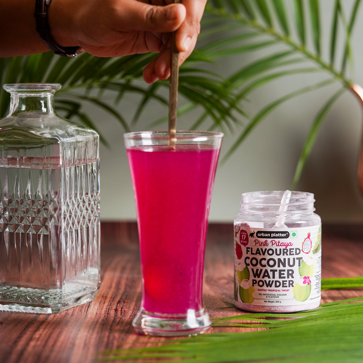 Urban Platter Pink Pitaya (Dragon Fruit) Flavoured Coconut Water Powder, 200g (Exotic Tropical Twist | Hydrating and Refreshing | Just add water | Makes 17 glasses)