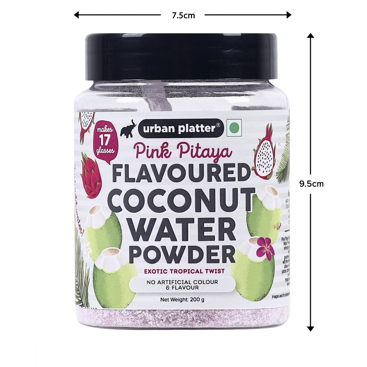 Urban Platter Pink Pitaya (Dragon Fruit) Flavoured Coconut Water Powder, 200g (Exotic Tropical Twist | Hydrating and Refreshing | Just add water | Makes 17 glasses)