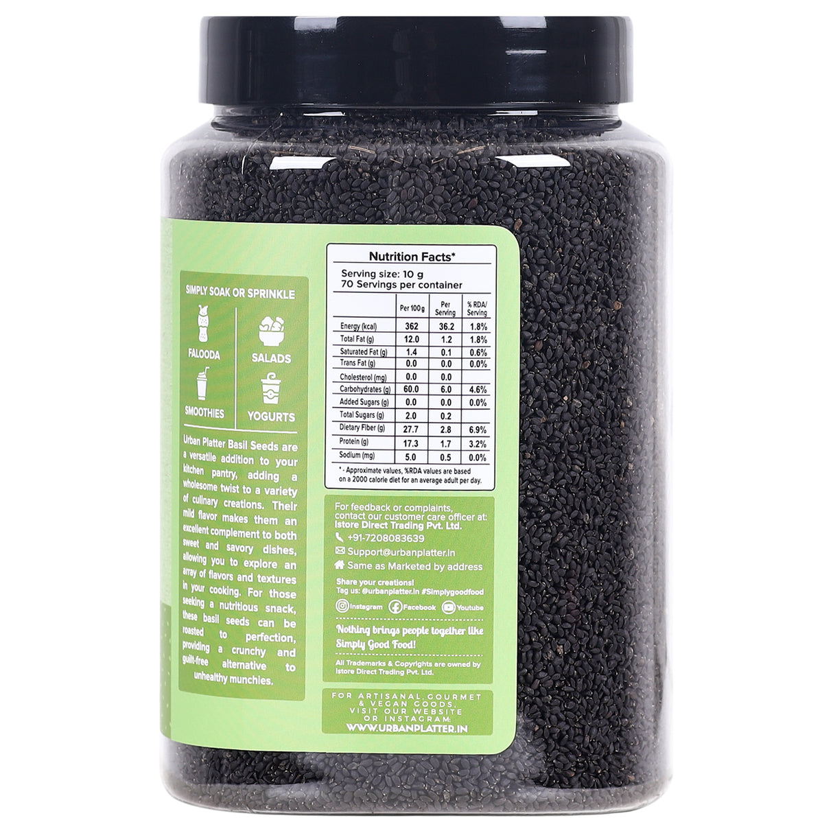 Urban Platter Basil Seeds (Sabja) Jar, 700g