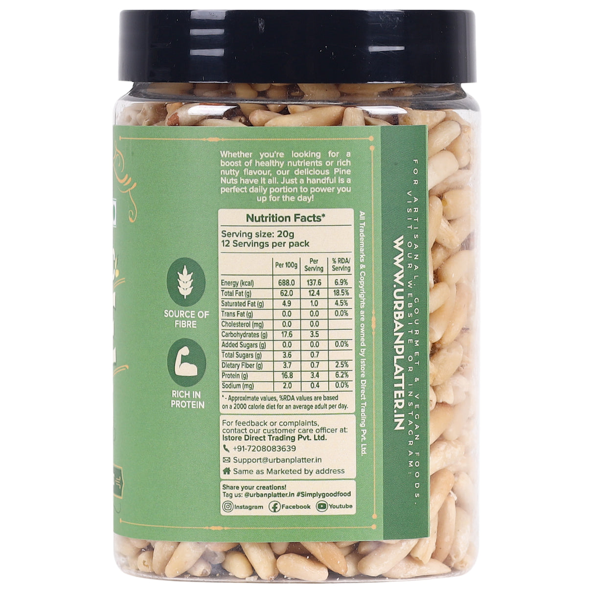 Urban Platter Lebanon Pine Nuts (Chilgoza), (Rich in Protein & Fiber, Add to Hummus & Salads, Stored in Refrigeration for Long Lasting Freshness)