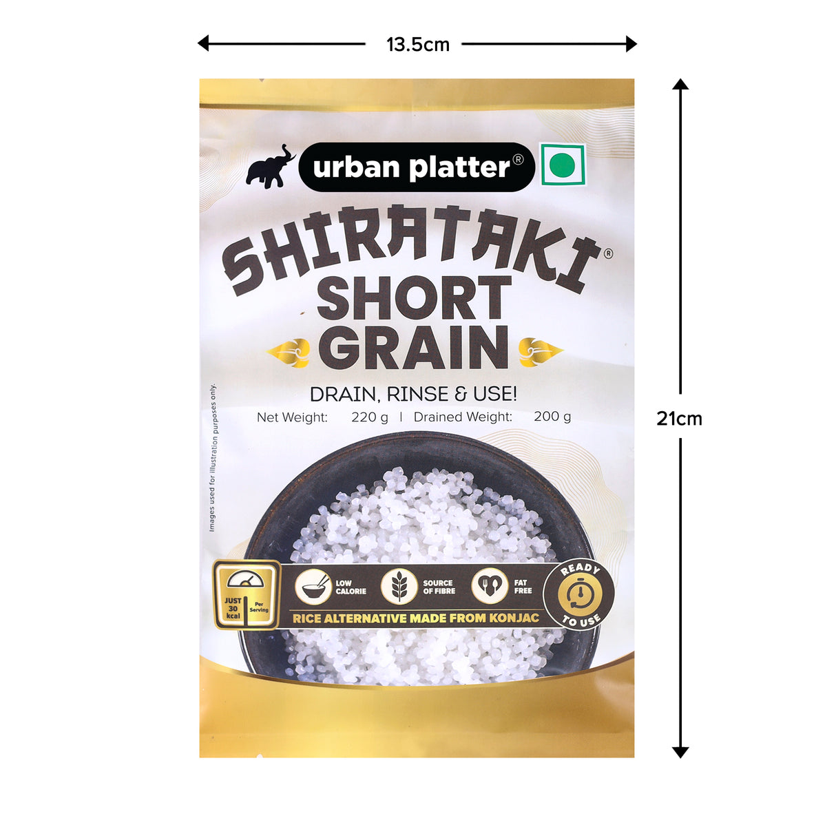 Urban Platter Shirataki Short-Grain Rice, 220g [Ultra Low-carb, Low-calorie, Keto-friendly, Fat-Free, Gluten-Free Alternative to Rice]
