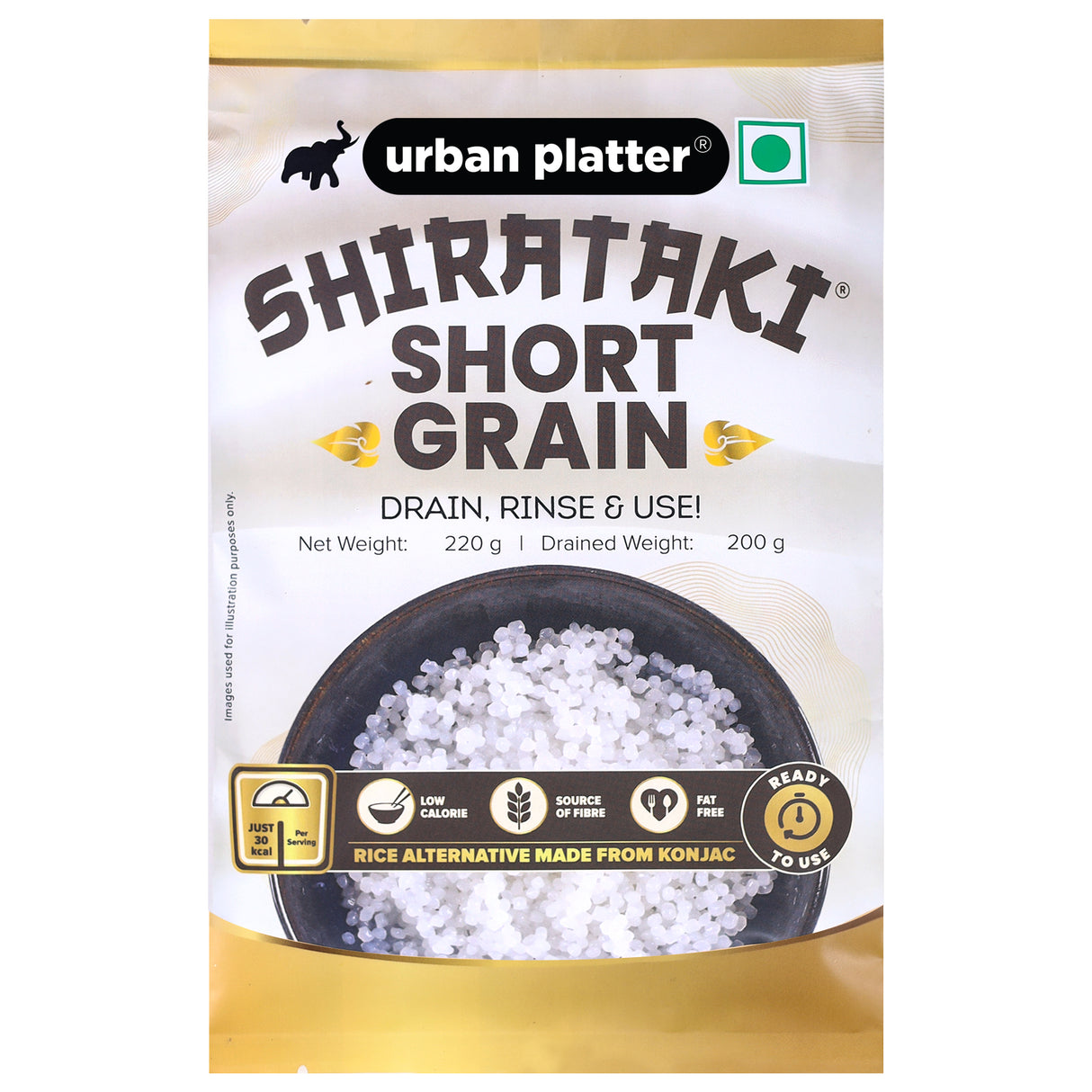 Urban Platter Shirataki Short-Grain Rice, 220g [Ultra Low-carb, Low-calorie, Keto-friendly, Fat-Free, Gluten-Free Alternative to Rice]