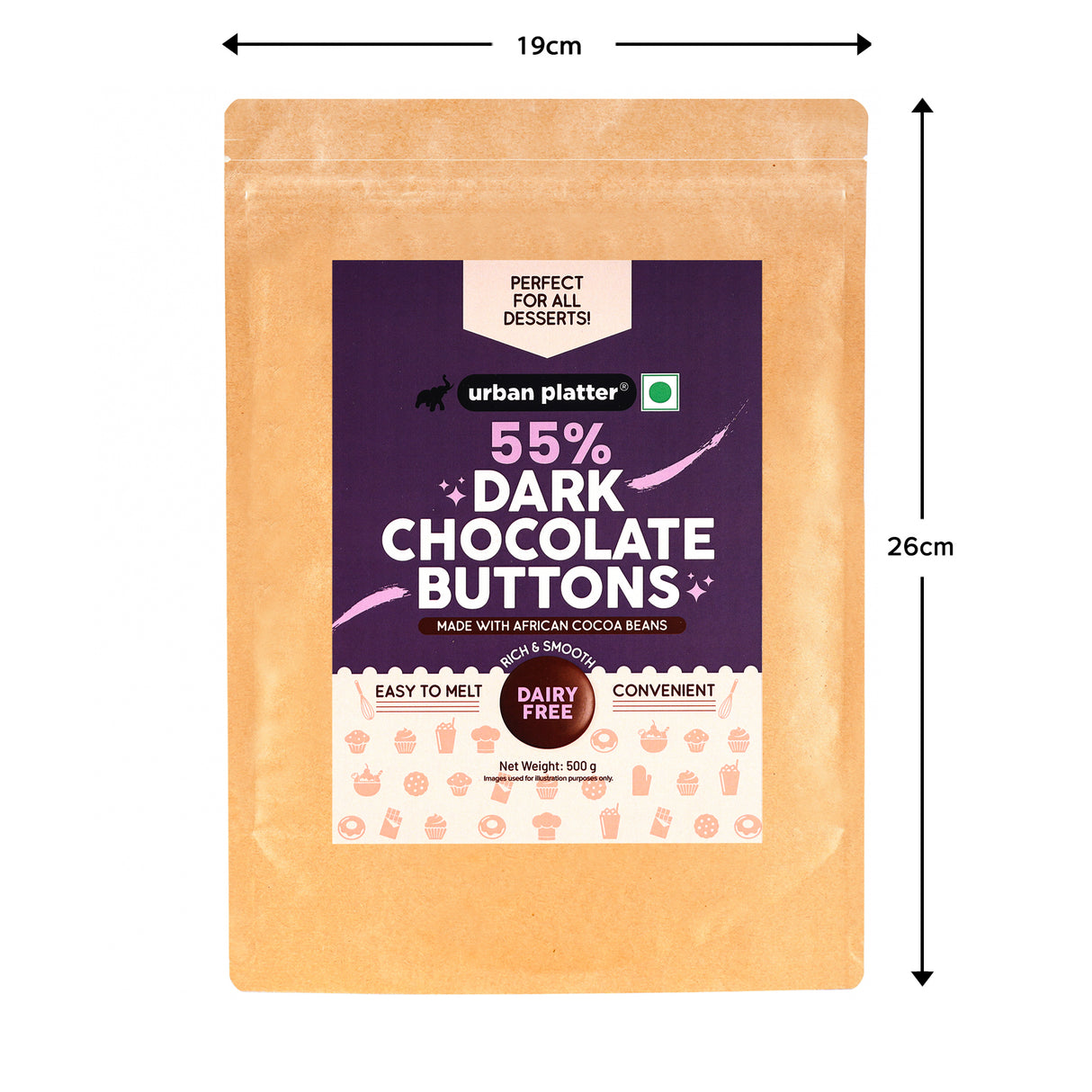 Urban Platter 55% Dark Chocolate Buttons, 500g (Perfectly Plant Based | Rich & Smooth)