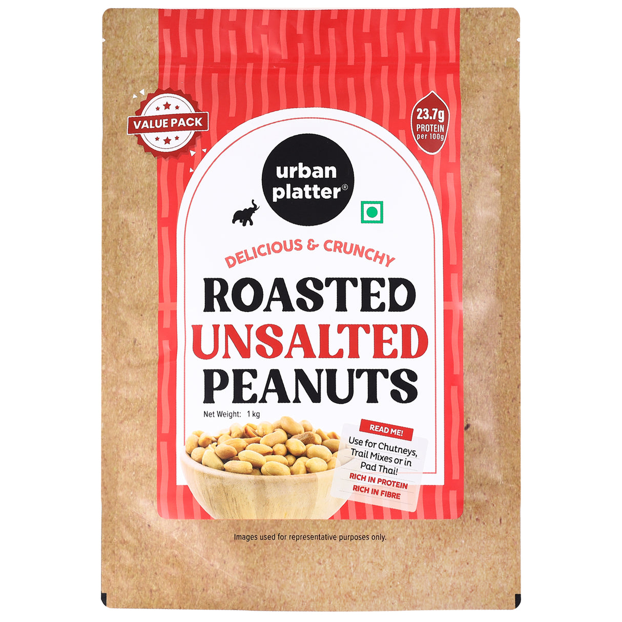 Urban Platter Roasted Unsalted Peanuts, 1kg (Skin Removed | Vacuum Packed | Product of Bharuch)