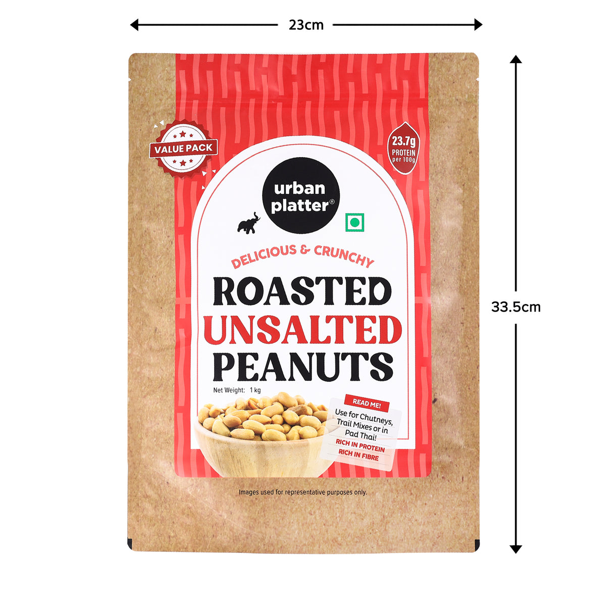Urban Platter Roasted Unsalted Peanuts, 1kg (Skin Removed | Vacuum Packed | Product of Bharuch)