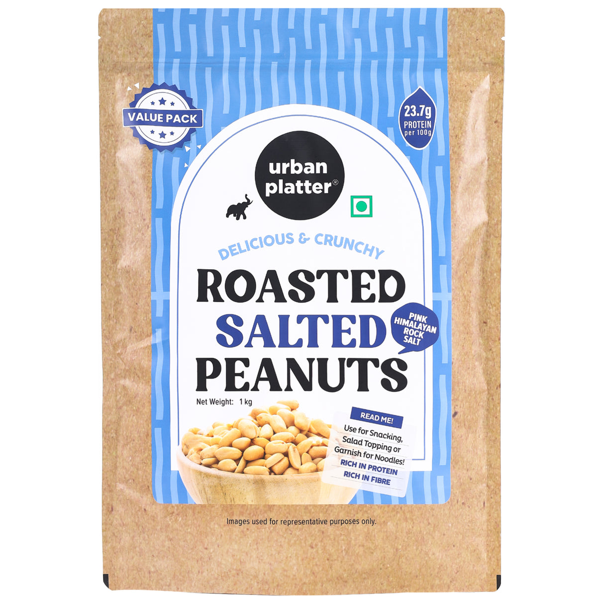 Urban Platter Roasted Salted Peanuts, 1Kg [Grade A Peanuts, Groundnut, Singdana, Skin Removed, Vacuum Packed, Fresh, Product of Bharuch]