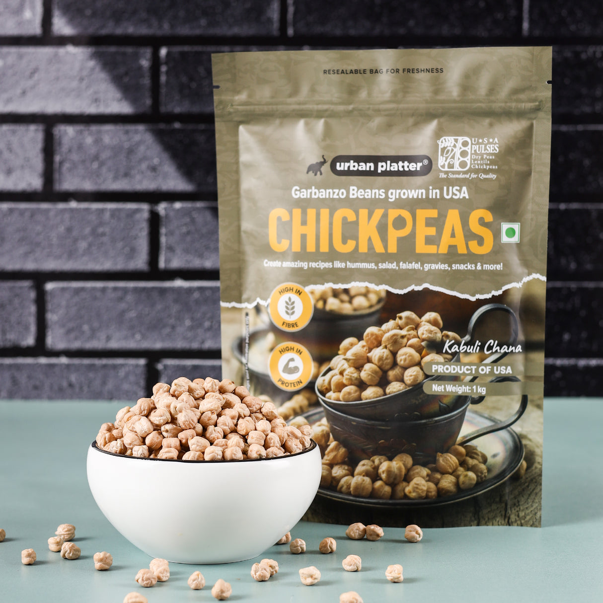 Urban Platter USA Chickpeas, 1kg (Kabuli Chana | Garbanzo Beans | High in Fibre & Protein)