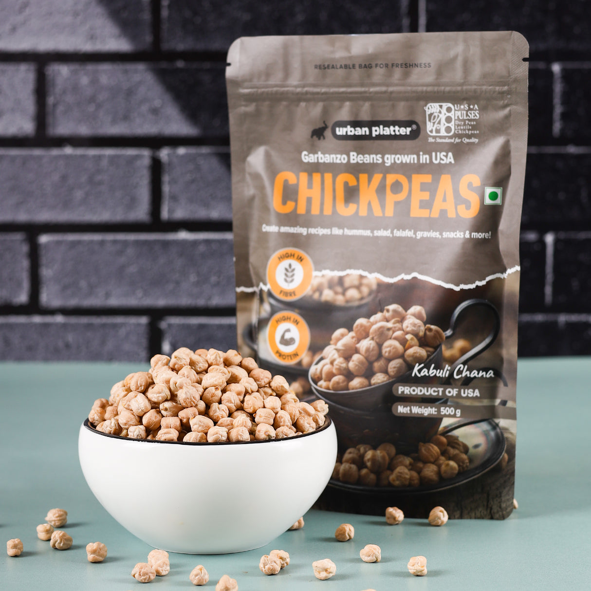 Urban Platter USA Chickpeas, 500g (Kabuli Chana | Garbanzo Beans | High in Fibre & Protein)