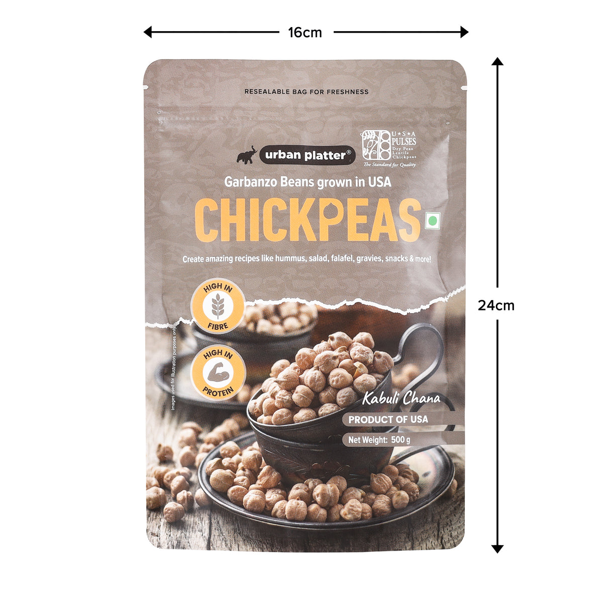 Urban Platter USA Chickpeas, 500g (Kabuli Chana | Garbanzo Beans | High in Fibre & Protein)