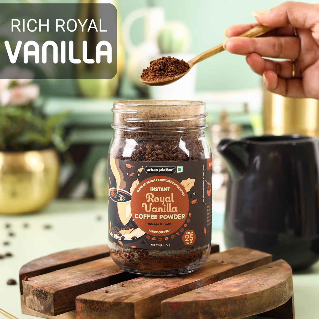 Urban Platter Instant Royal Vanilla Coffee Powder, 75g (Flavoured Instant Coffee | Blend of Robusta and Arabica Beans | Makes 25 Cups | Caramel Flavour)