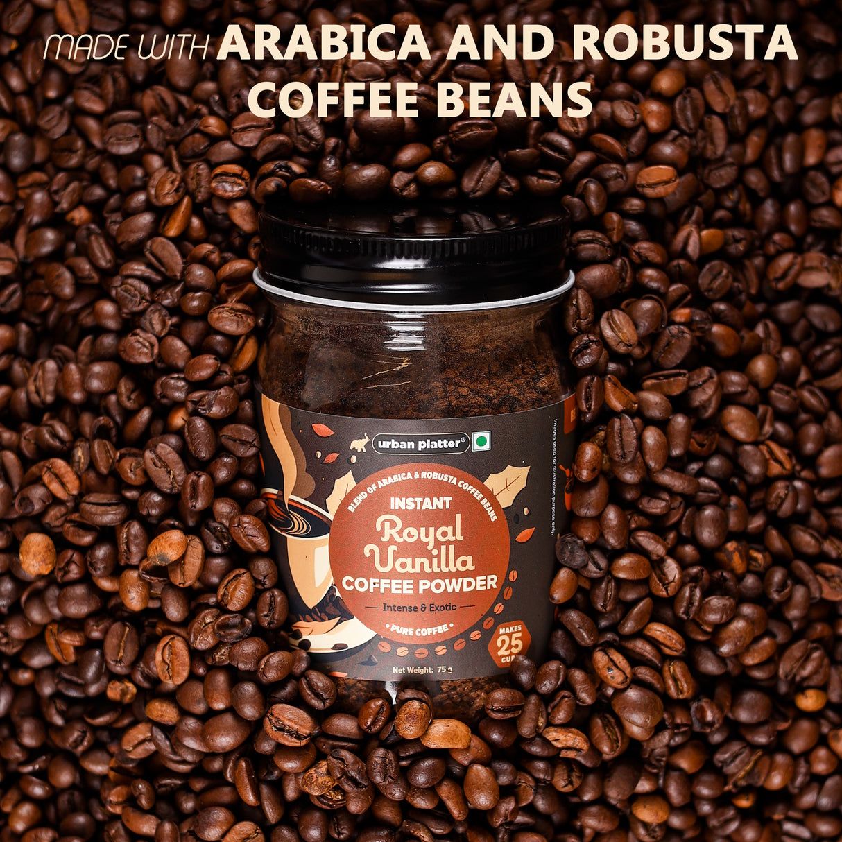 Urban Platter Instant Royal Vanilla Coffee Powder, 75g (Flavoured Instant Coffee | Blend of Robusta and Arabica Beans | Makes 25 Cups | Caramel Flavour)