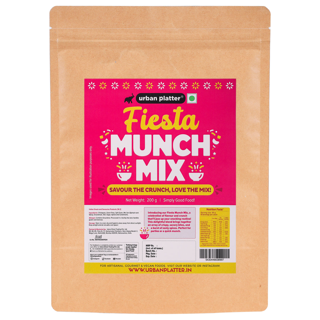 Urban Platter Fiesta Munch Mix, 200g (Healthy Snacking | Namkeen | Power of Pulses)