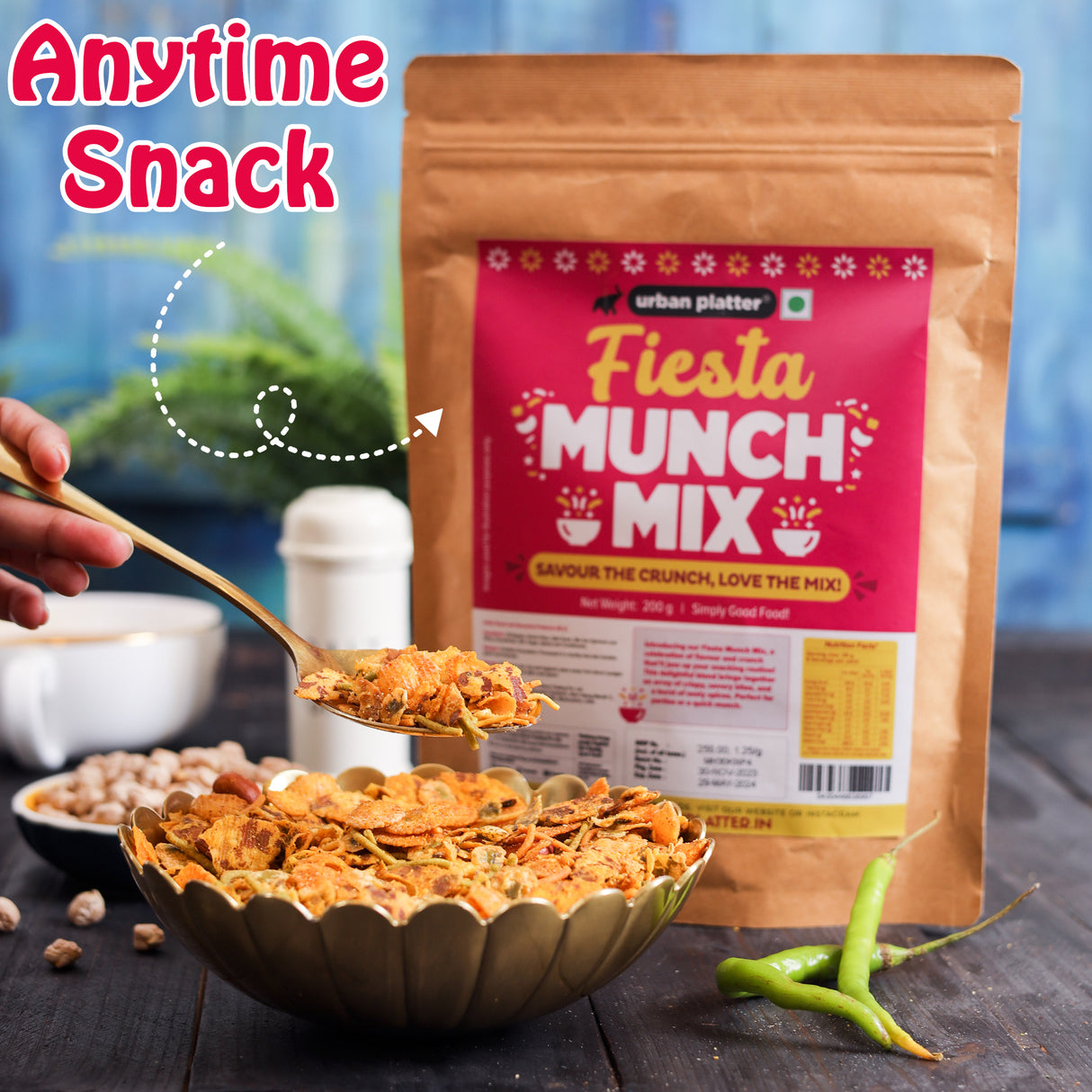 Urban Platter Fiesta Munch Mix, 200g (Healthy Snacking | Namkeen | Power of Pulses)