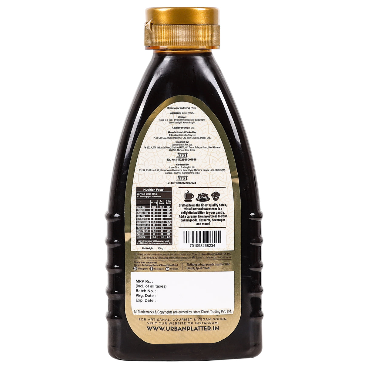 Urban Platter Date Syrup, 400g (Natural Sweetener | 100% Dates | Refined Sugar Alternative)