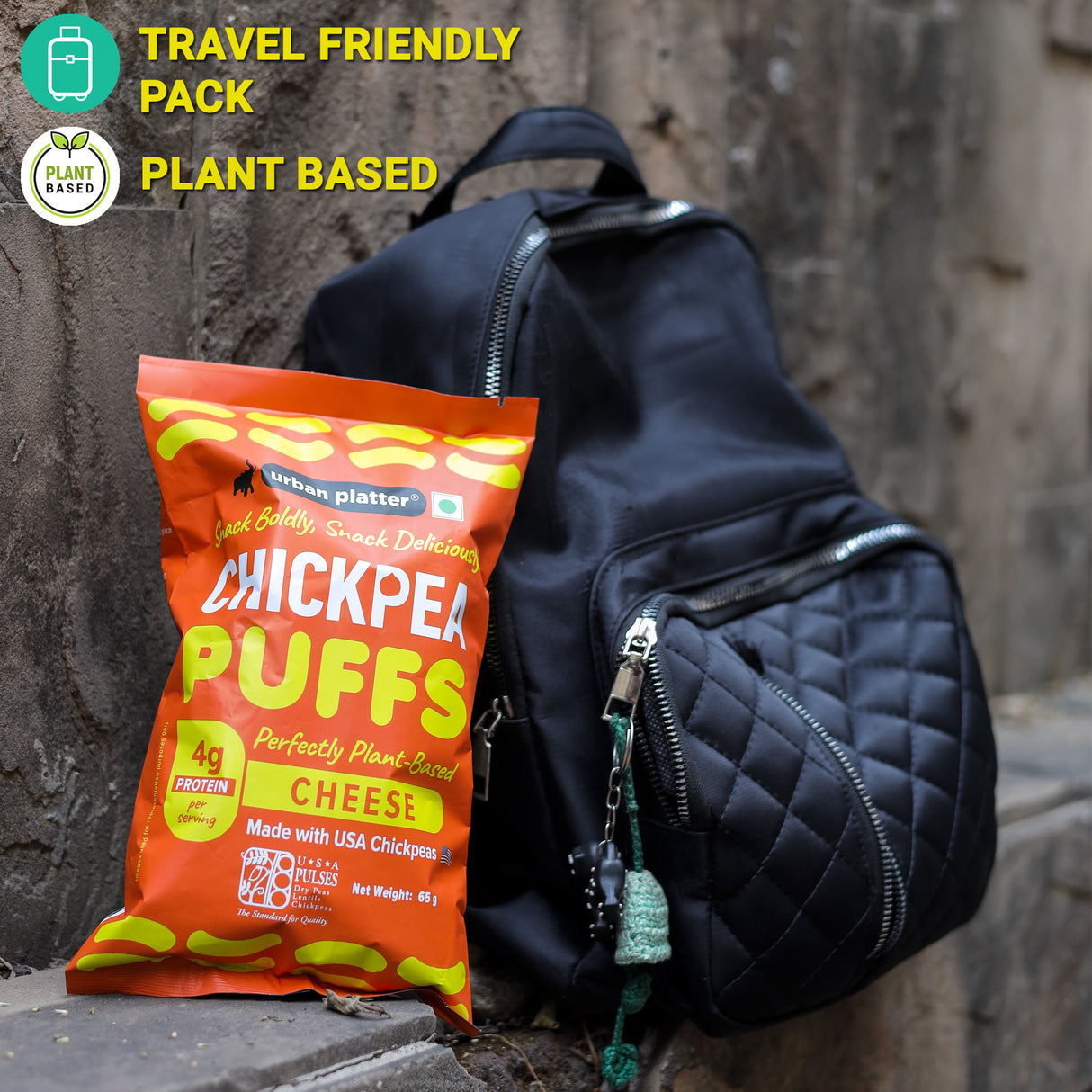 Urban Platter Cheddar Cheese Flavoured Chickpea Puffs, 65g (Savoury and Crunchy Snack | Plant Based | 4g Protein per serve | Made from USA Chickpeas) - product image 5