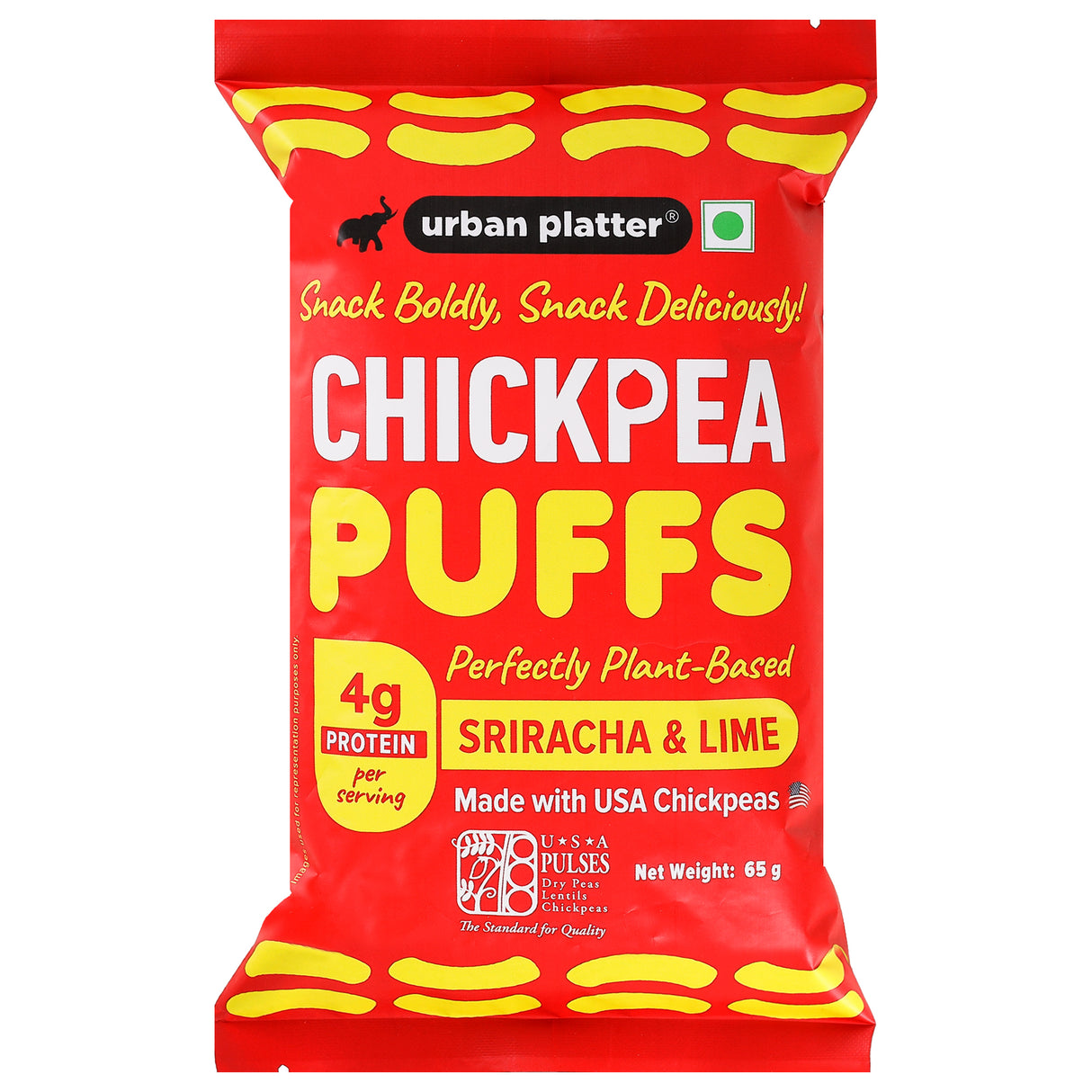 Urban Platter Lime Sriracha Chickpea Puffs, 65g (Savoury and Crunchy Snack | Zesty and Tangy | 4g Protein per serve | Made from USA Chickpeas)