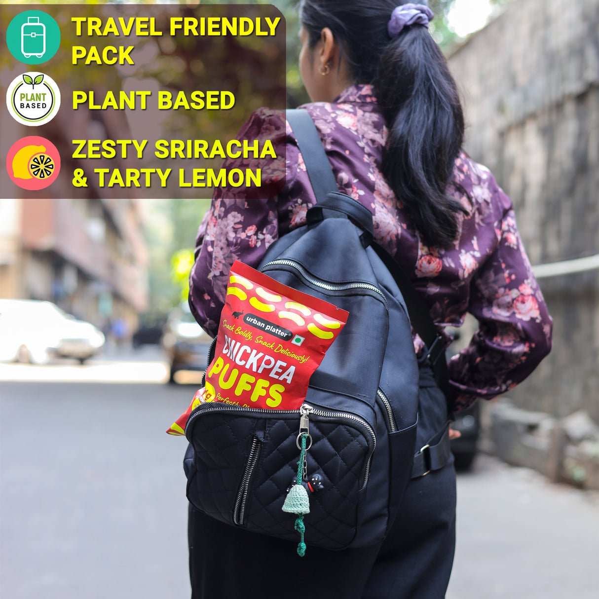 Urban Platter Lime Sriracha Chickpea Puffs, 65g (Savoury and Crunchy Snack | Zesty and Tangy | 4g Protein per serve | Made from USA Chickpeas) - product image 3