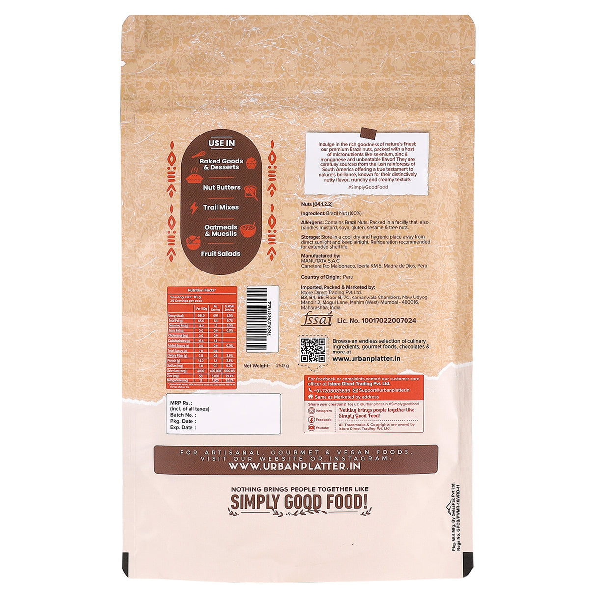 Urban Platter Brazil Nuts, (Rich in Selenium | Superfood | Have 1 Daily | Product of Peru)