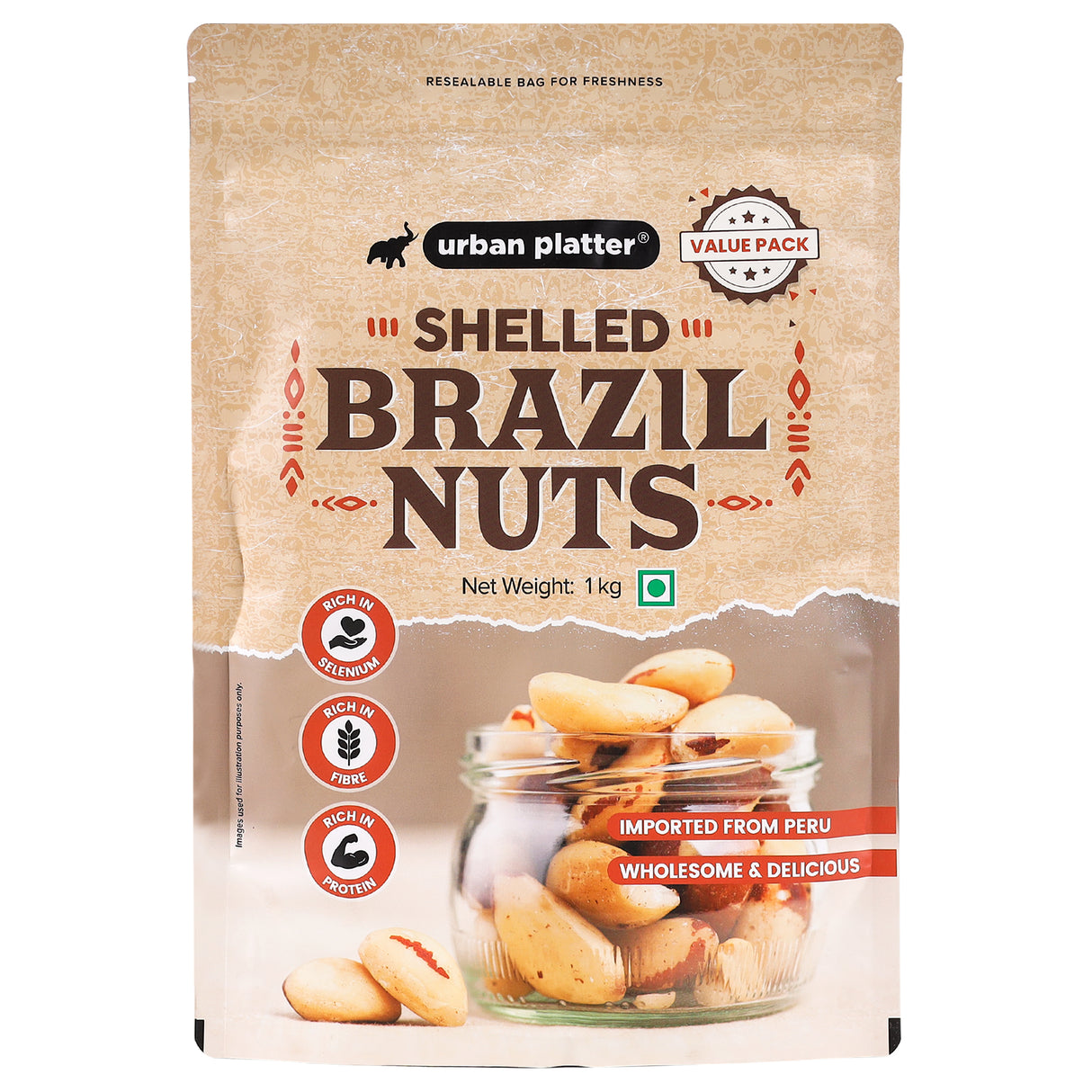 Urban Platter Brazil Nuts, 1Kg (Rich in Selenium | Superfood | Have 1 Daily | Product of Peru)