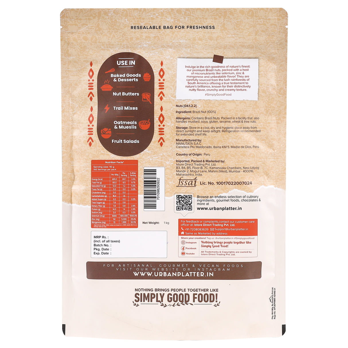 Urban Platter Brazil Nuts, (Rich in Selenium | Superfood | Have 1 Daily | Product of Peru)