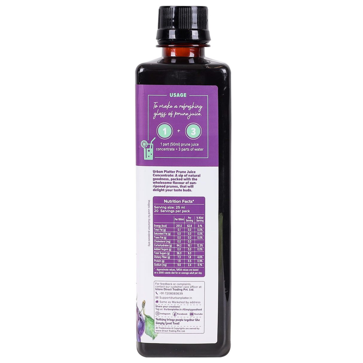 Urban Platter Prune Juice Concentrate, 500ml (Product of USA | Finest Prunes in Every Drop, High in Dietary Fiber)