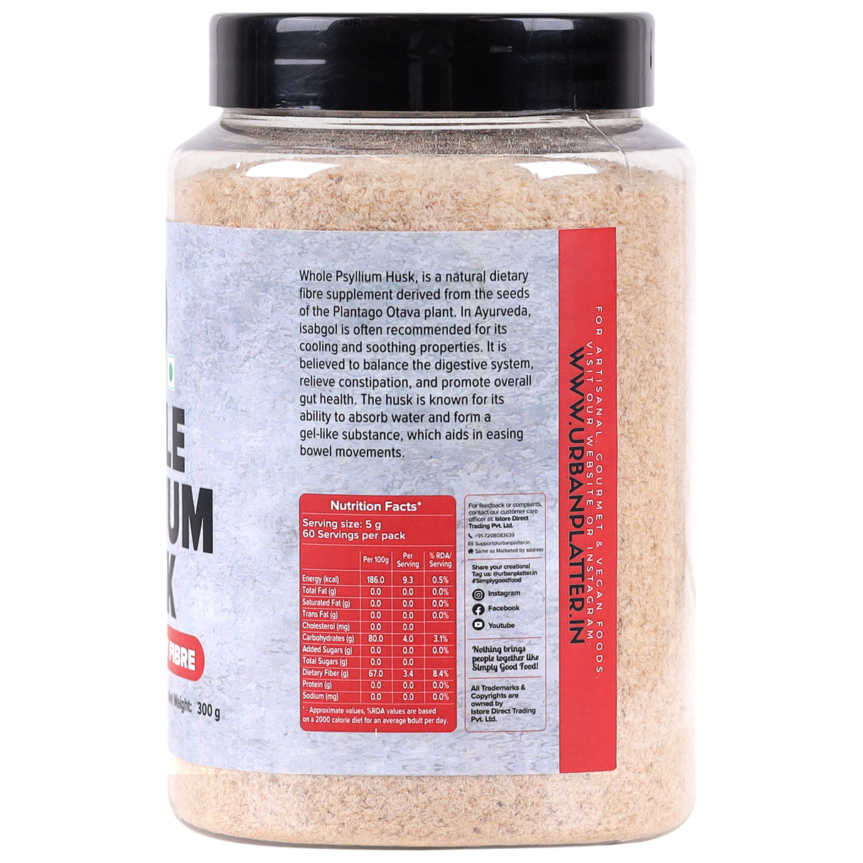 Urban Platter Purgative Whole Husk of Psyllium, 300g [Sat Isabgol]