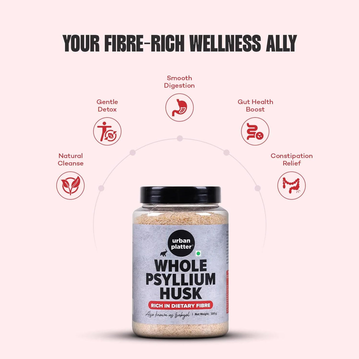 Urban Platter Purgative Whole Husk of Psyllium, 300g [Sat Isabgol]