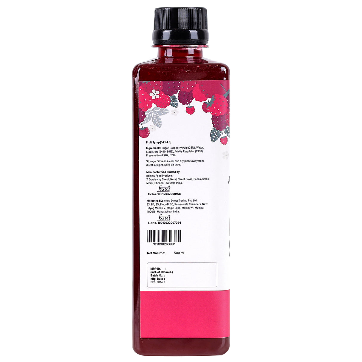 Urban Platter Raspberry Syrup, 500ml (Plant-based, Thick, Made From Real Fruits)