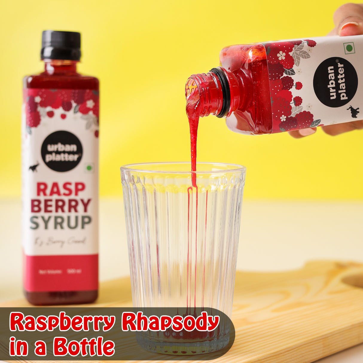 Urban Platter Raspberry Syrup, 500ml (Plant-based, Thick, Made From Real Fruits)