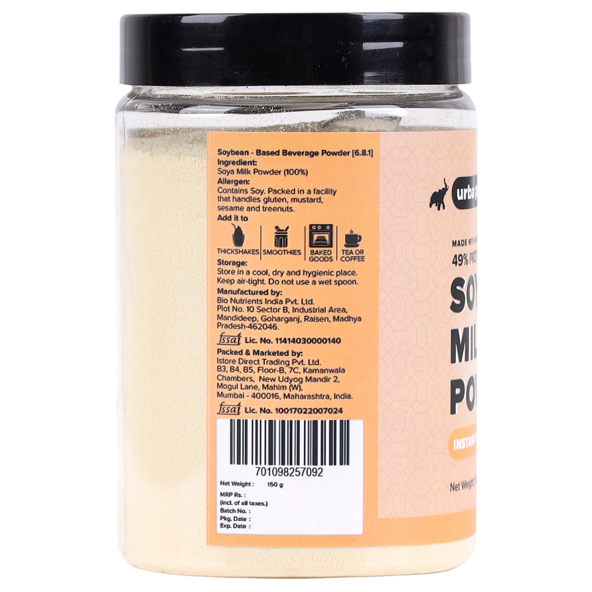 Urban Platter Soya Milk Powder, 150g / 5.3oz  [Plant-Based / Milk Alternative, Non-GMO & 49% Protein]