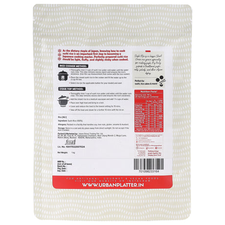 Urban Platter Short Grain Sushi Rice, 1 kg (Japanese Cuisine | Sticky and Aromatic)