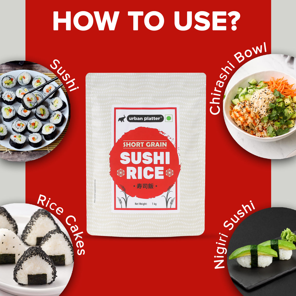 Urban Platter Short Grain Sushi Rice, 1 kg (Japanese Cuisine | Sticky and Aromatic)