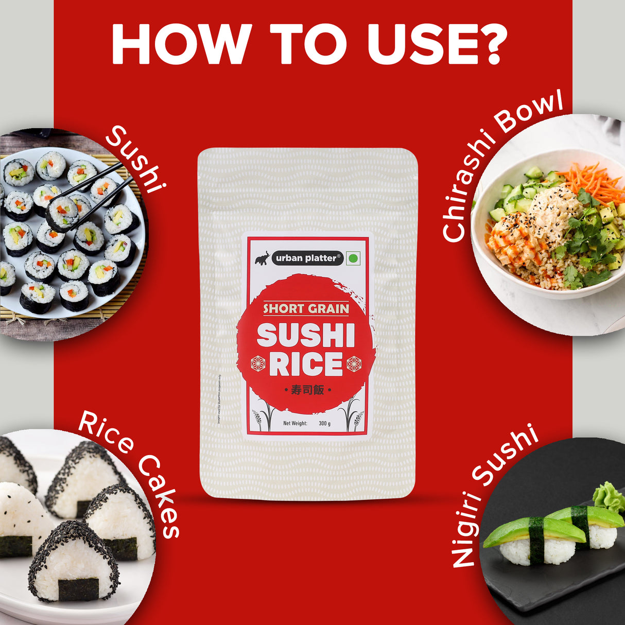 Urban Platter Short-grain Sushi Rice, 300g (Sticky, Chewy, Aromatic Asian Rice)