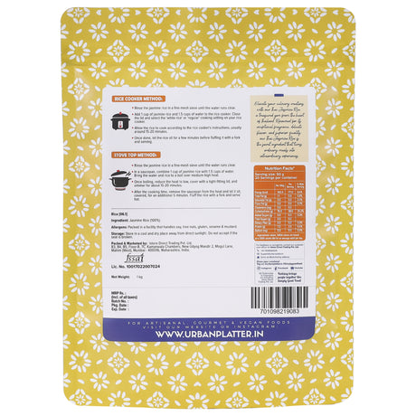 Urban Platter Thai Jasmine Rice, 1Kg (Aromatic Long-Grain Rice | Soft & Fluffy Texture | Asian Pantry Staple)