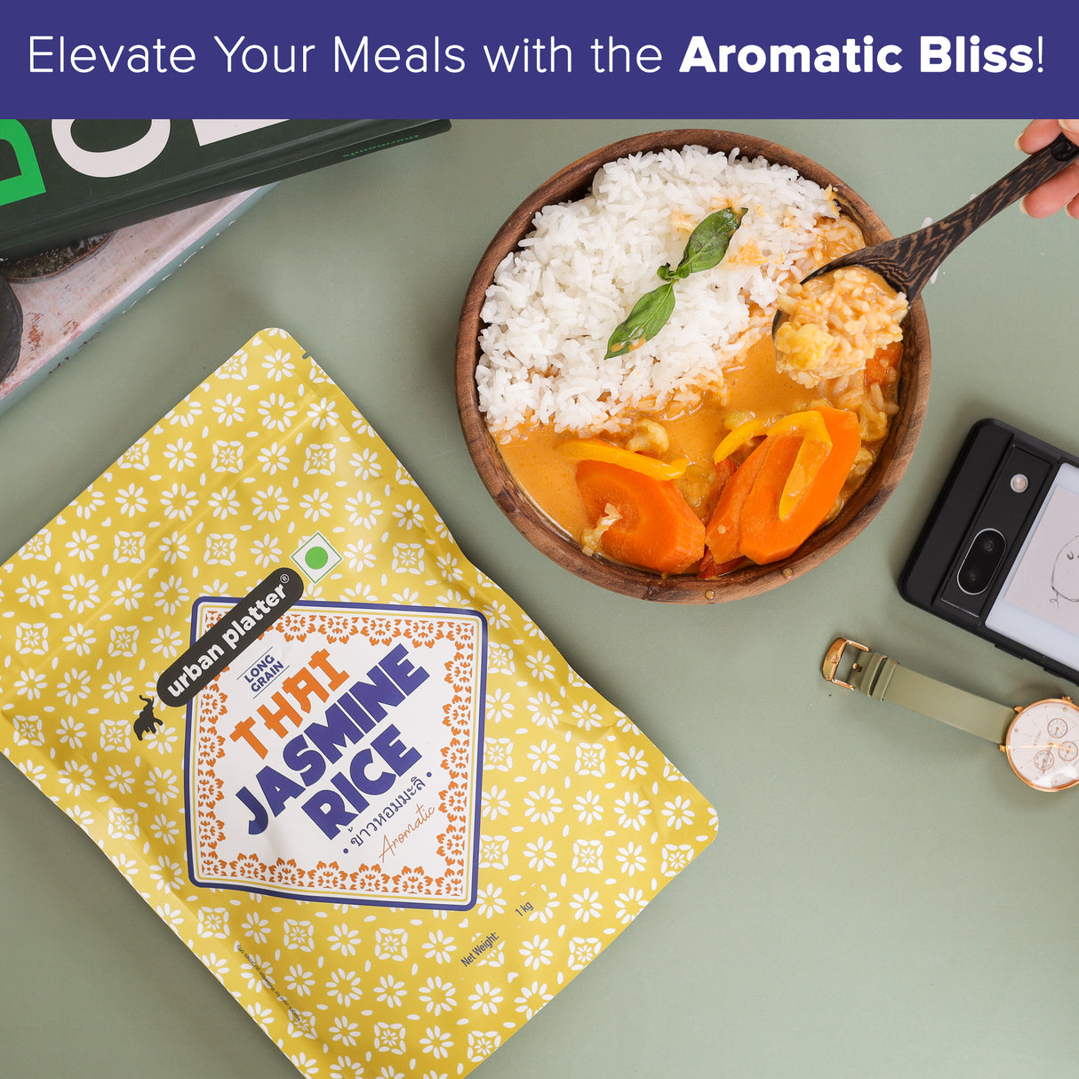 Urban Platter Thai Jasmine Rice, 1kg (Long Grain | Aromatic and Soft | Thai Cuisine)