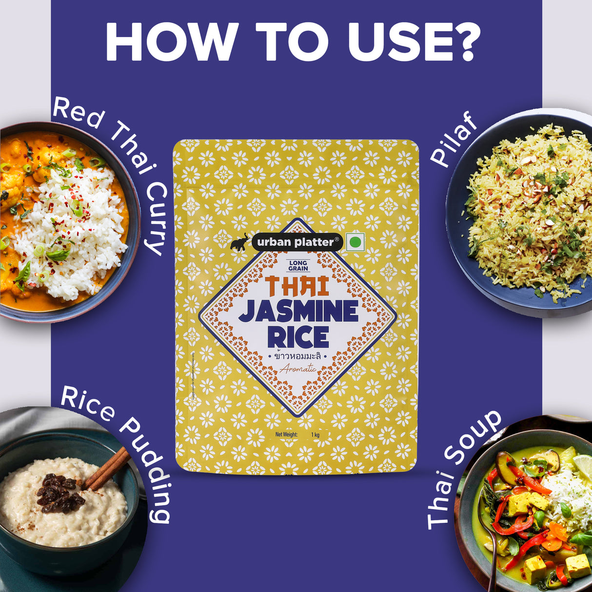 Urban Platter Thai Jasmine Rice, 1kg (Long Grain | Aromatic and Soft | Thai Cuisine)