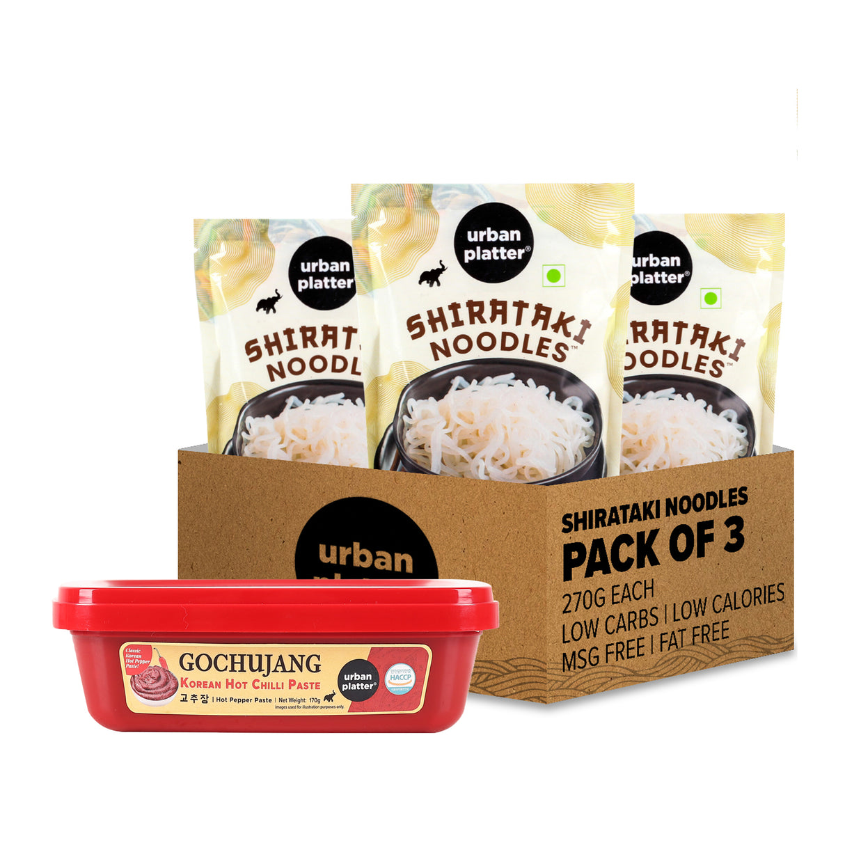 Urban Platter Shirataki Noodles, 270g (Pack of 3) + Classic Korean Gochujang, 170g (Combo pack)