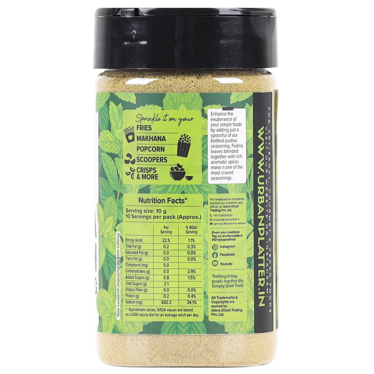 Urban Platter Pudina Punch Seasoning, 100g (Refreshing Minty Blend | Great for Fries, Popcorn, Makhanas & Salads)