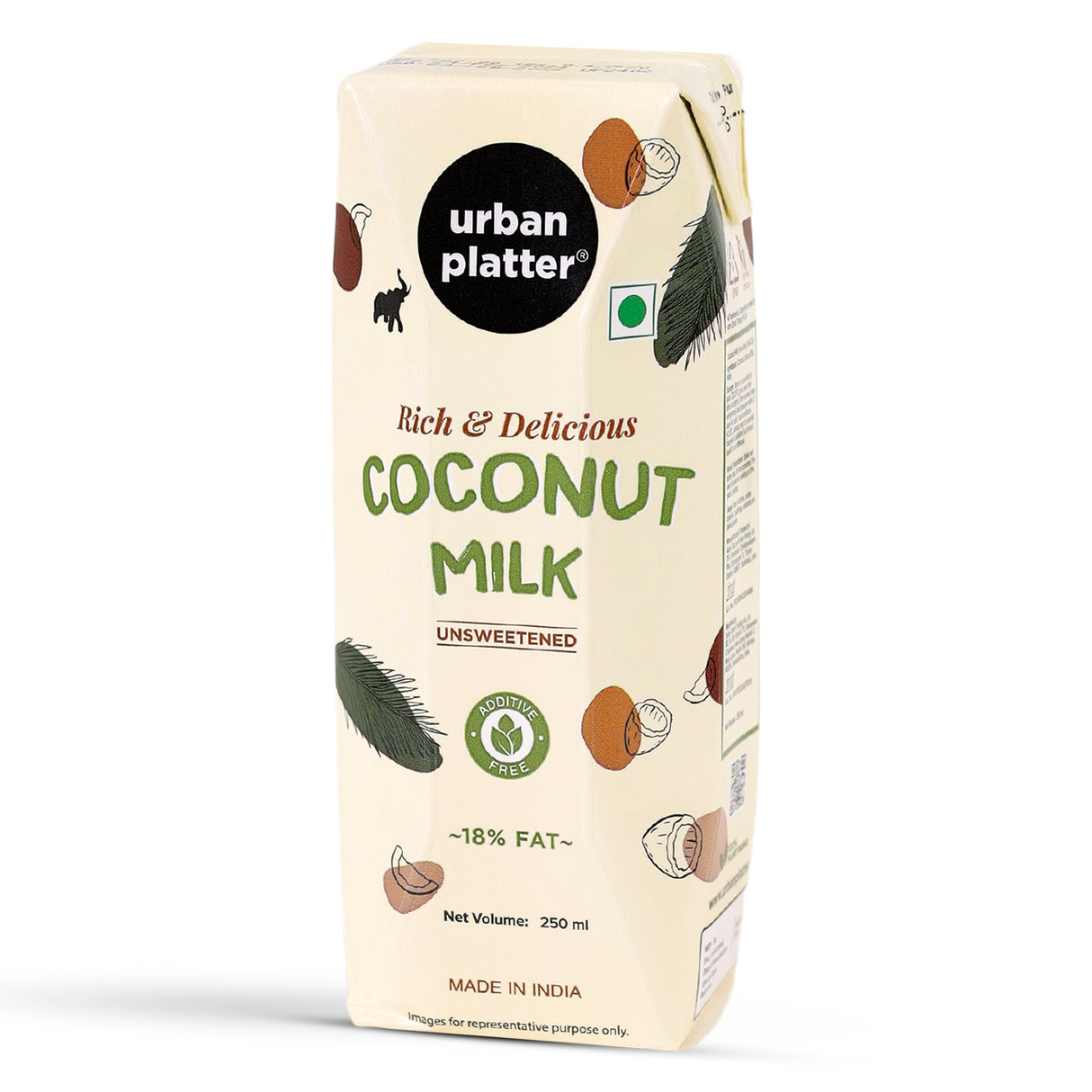 Urban Platter Coconut Milk, 250 ML (Additive Free | 18% Fat)