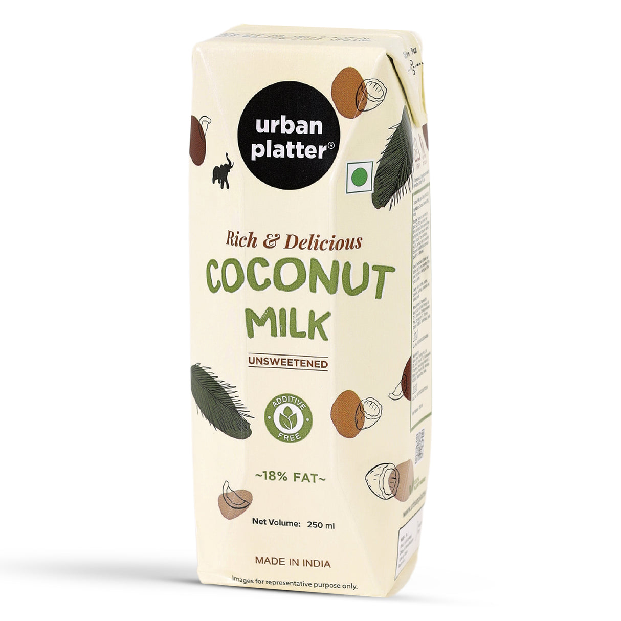Urban Platter Coconut Milk, 250 ML (Additive Free | 18% Fat)