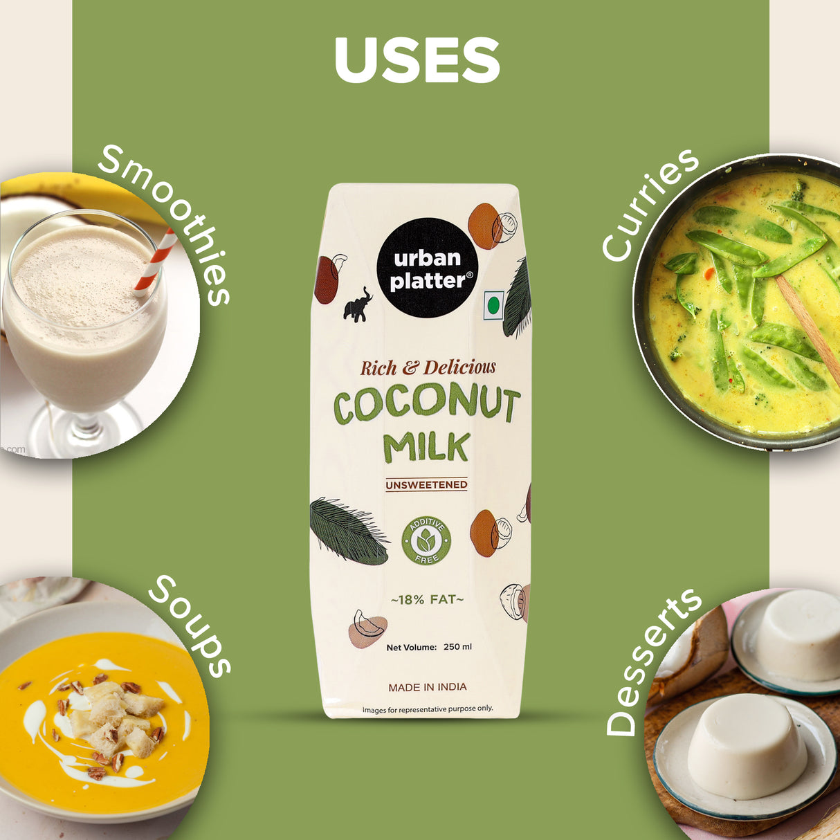 Urban Platter Coconut Milk, 250 ML (Additive Free | 18% Fat)