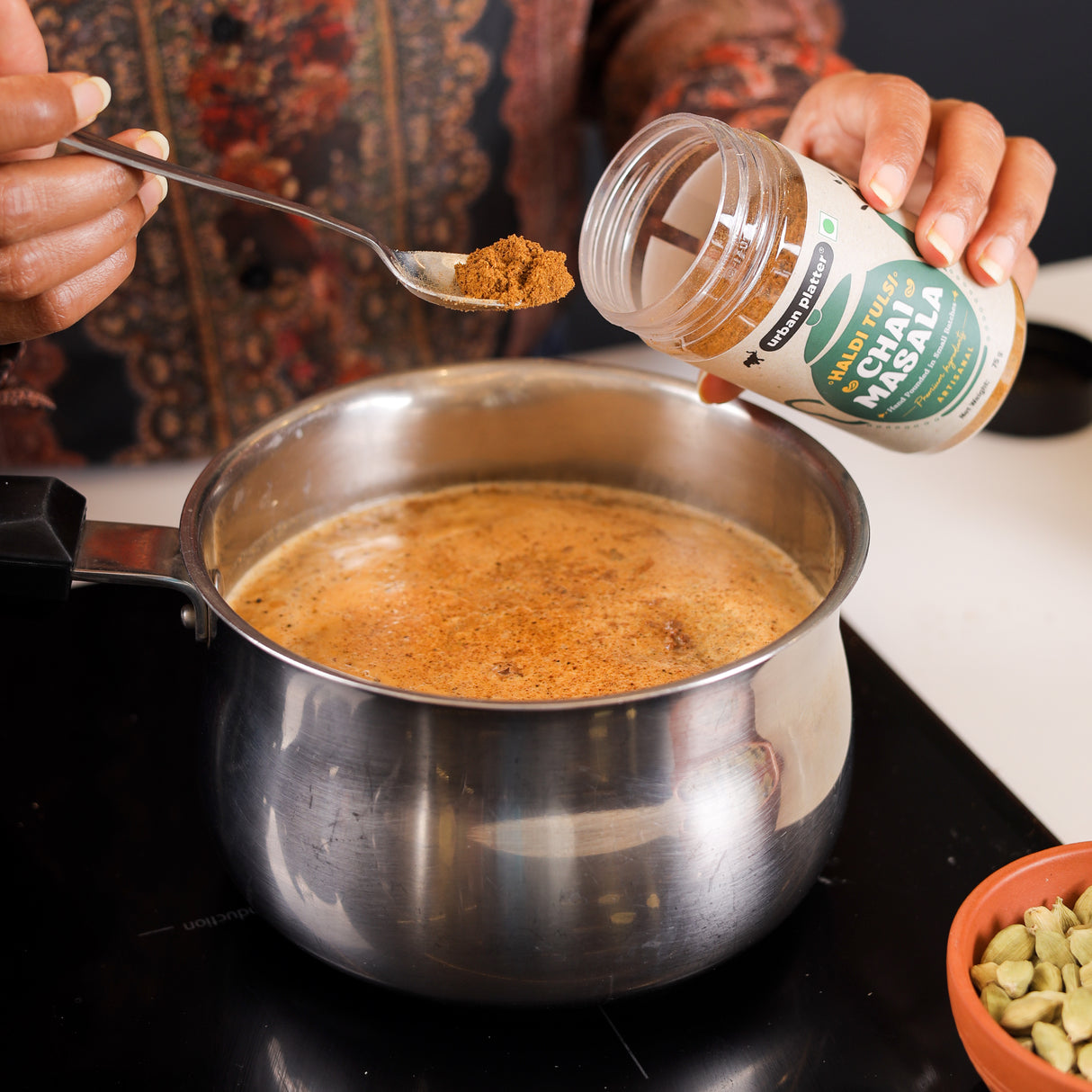 Haldi Tulsi Chai Masala, 75g (Turmeric & Basil | Artisanal Tea Spice | Hand Pounded | Strong Aroma and Flavour)