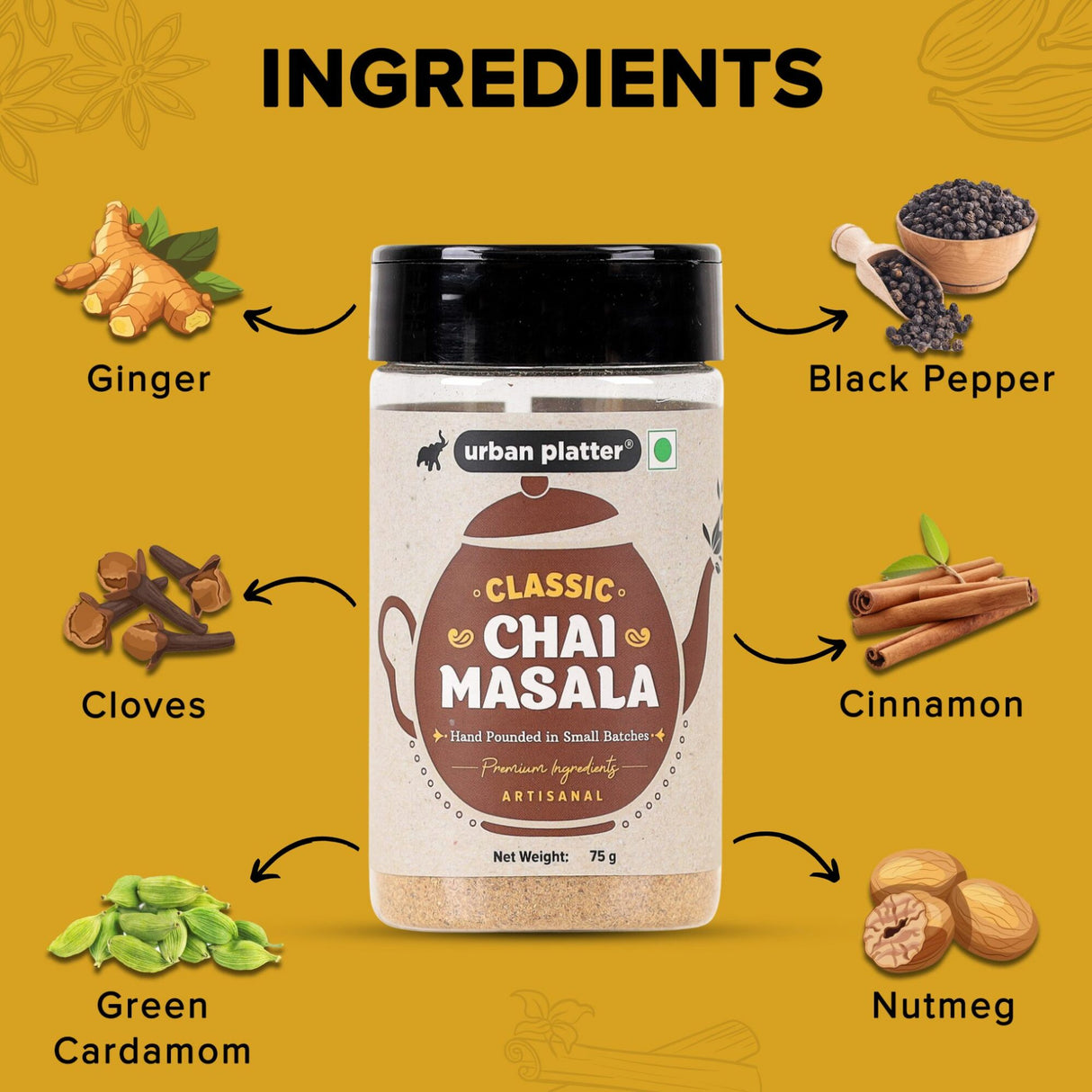 Urban Platter Classic Chai Masala, 75g (Artisanal Tea Spice | Hand Pounded | Strong Aroma & Flavour)