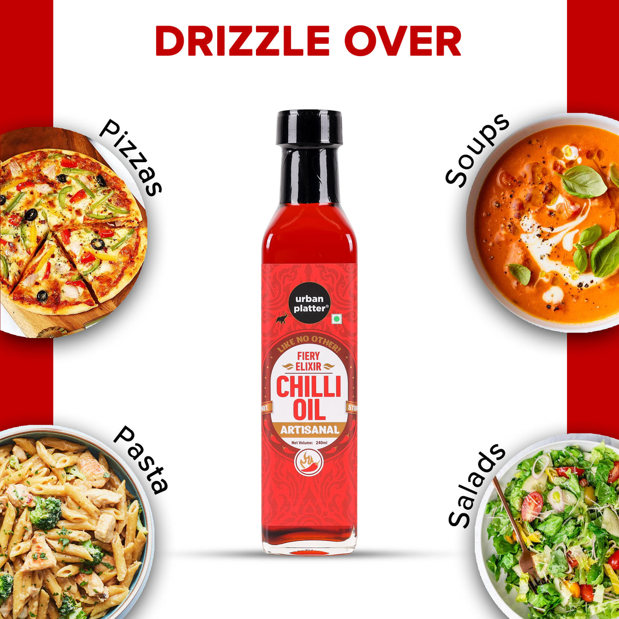 Urban Platter Chilli Oil, 240ml (Condiment, Hot and Spicy, Peppers and Spices Infused Oil, Add to pastas, pizzas, salads, soups)