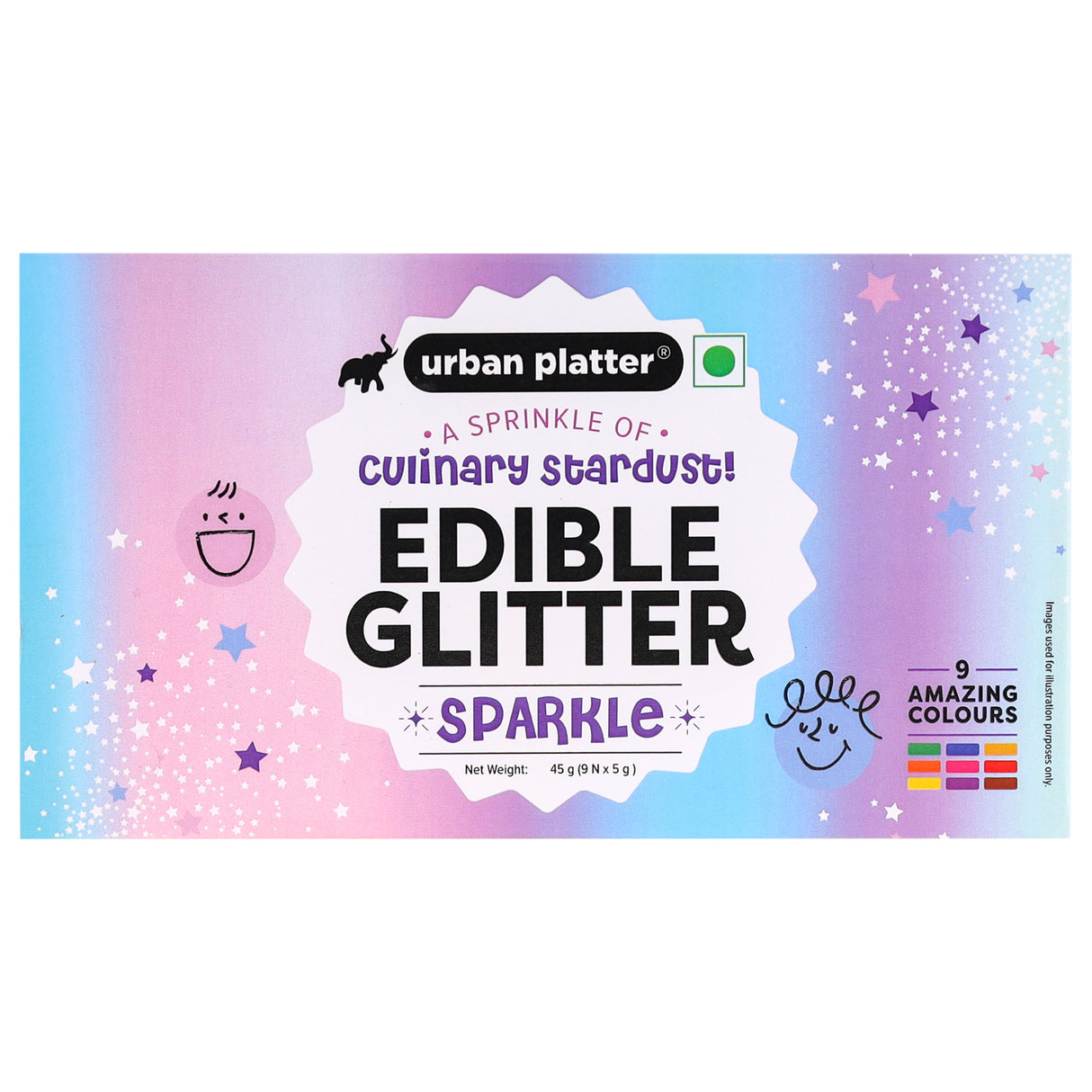 Urban Platter Edible Glitter, 45g (9N X 5g) (Food Grade | 9 Vibrant Colours | Glitter for Confectionery items | Neutral Flavour)