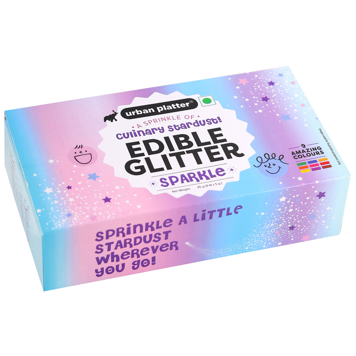 Urban Platter Edible Glitter, 45g (9N X 5g) (Food Grade | 9 Vibrant Colours | Glitter for Confectionery items | Neutral Flavour)