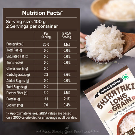 Urban Platter Shirataki Long-Grain Rice, 220g (Keto-Friendly | Low-Carb | Low-Calories | Fat-Free | Gluten-Free | Konjac Miracle Rice)